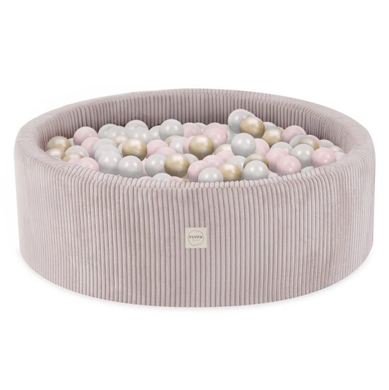 PLUSH NEST Ball pool, light pink, round, corduroy, 90x30, 200 balls: pearl, light pink, gold